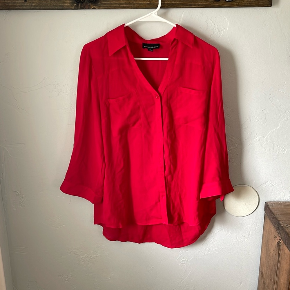 Fortune and ivy red button down